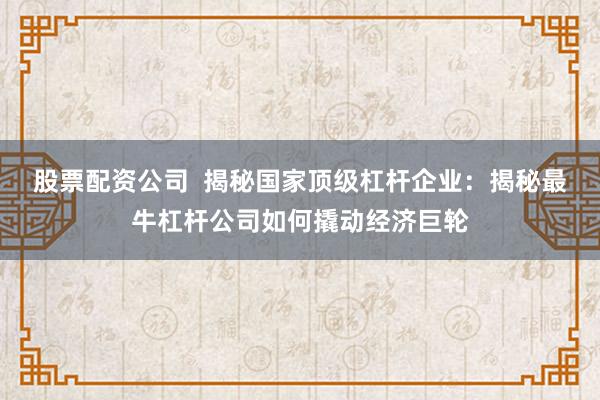 股票配资公司  揭秘国家顶级杠杆企业：揭秘最牛杠杆公司如何撬动经济巨轮