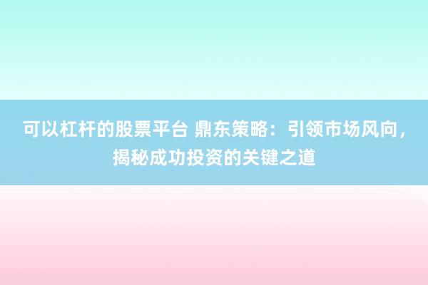 可以杠杆的股票平台 鼎东策略：引领市场风向，揭秘成功投资的关键之道