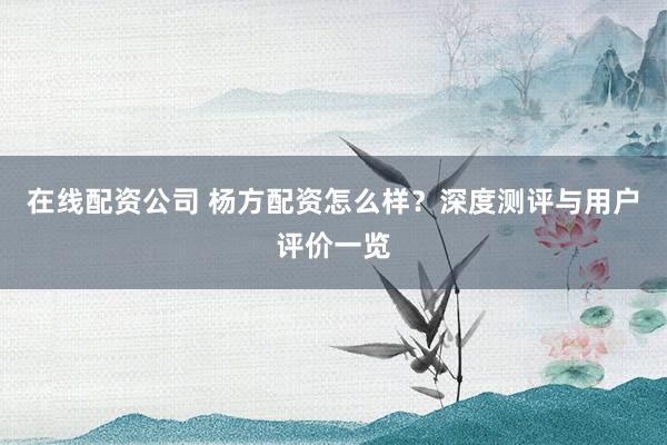 在线配资公司 杨方配资怎么样？深度测评与用户评价一览