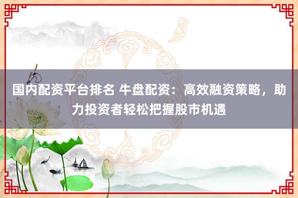 国内配资平台排名 牛盘配资：高效融资策略，助力投资者轻松把握股市机遇