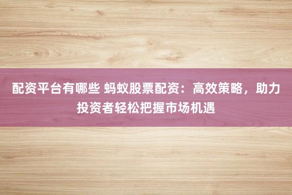 配资平台有哪些 蚂蚁股票配资：高效策略，助力投资者轻松把握市场机遇