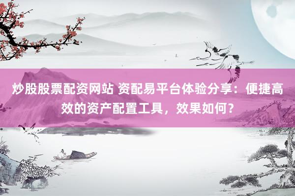 炒股股票配资网站 资配易平台体验分享：便捷高效的资产配置工具，效果如何？