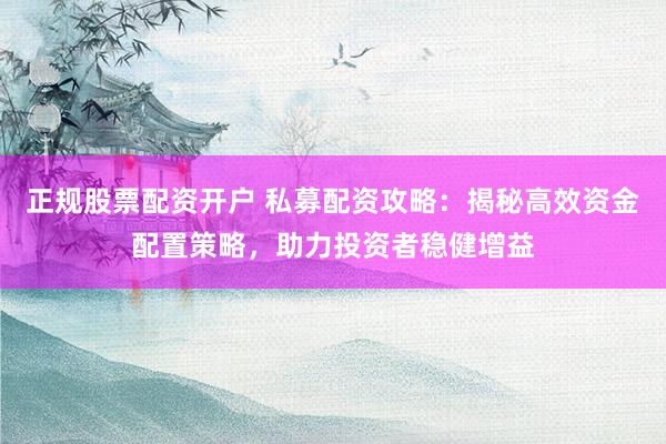 正规股票配资开户 私募配资攻略：揭秘高效资金配置策略，助力投资者稳健增益