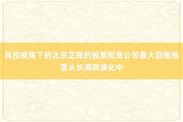 风控视角下的北京正规的股票配资公司最大回撤预警从长周期演化中